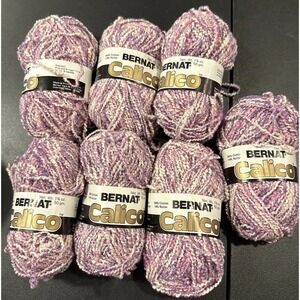Bernat Calico Yarn Raspberry‎ 7 Skeins Lot 5671 Cotton Blend 50 Gram NEW